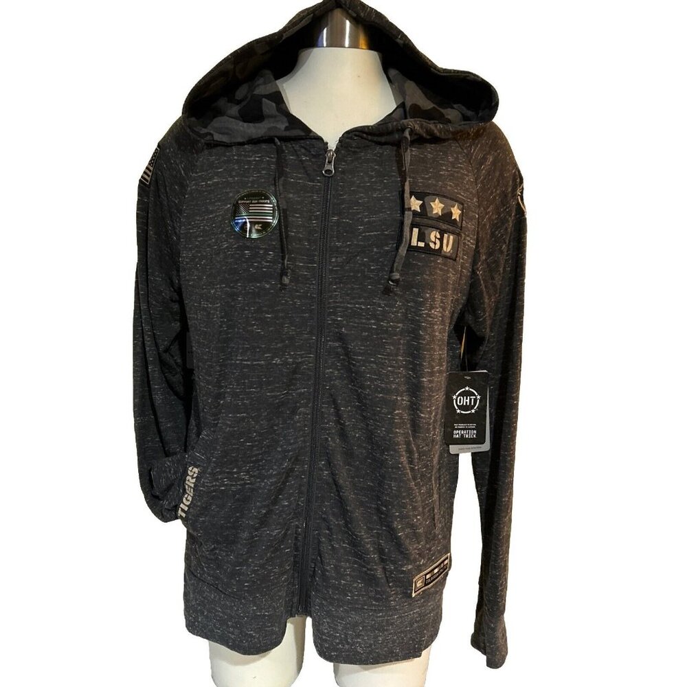 LSU Tigers Colosseum Womens Medium OHT Military Appreciation Zip Up Hoodie Gray